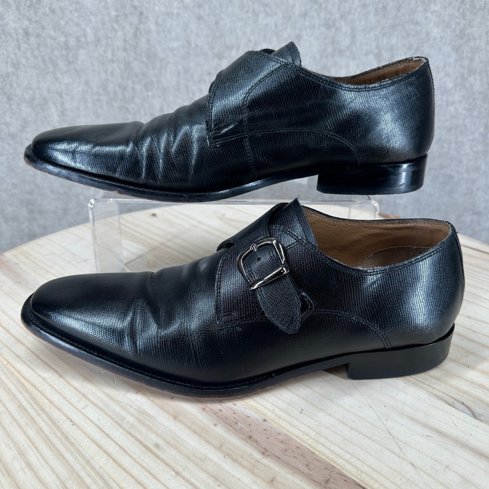 Florsheim Monk Strap Loafers Mens 12D Black Textured Leather Buckle Dress Shoes